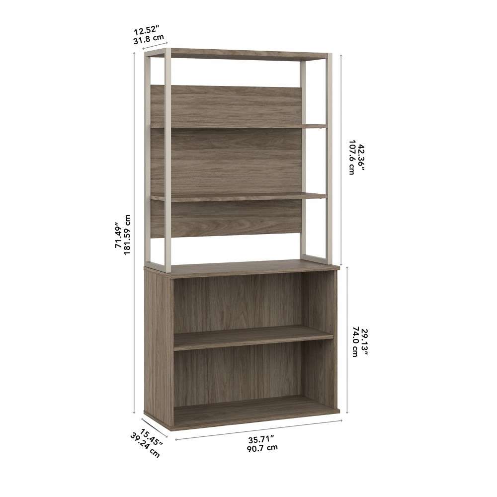 Bush Furniture - Hybrid Tall Etagere Bookcase in Modern Hickory - HYB023MH veiw 6