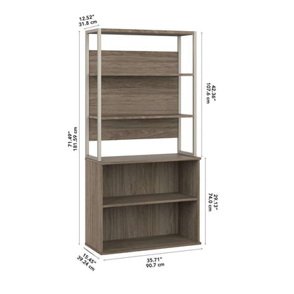 Bush Furniture - Hybrid Tall Etagere Bookcase in Modern Hickory - HYB023MH veiw 6