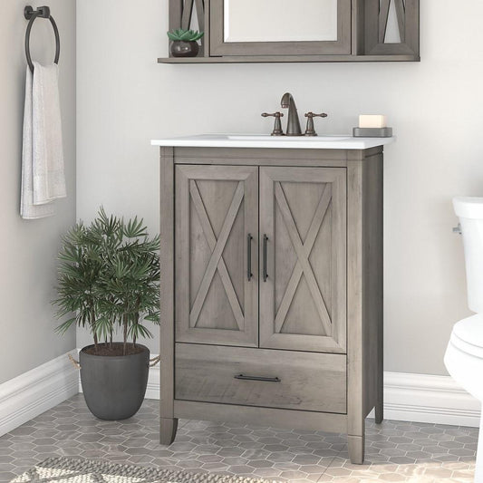Bush Furniture - Key West 24W Bathroom Vanity with Sink in Driftwood Gray - KWVN124DG-03K veiw 2