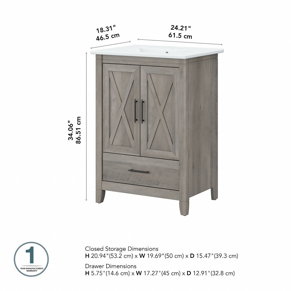Bush Furniture - Key West 24W Bathroom Vanity with Sink in Driftwood Gray - KWVN124DG-03K veiw 6