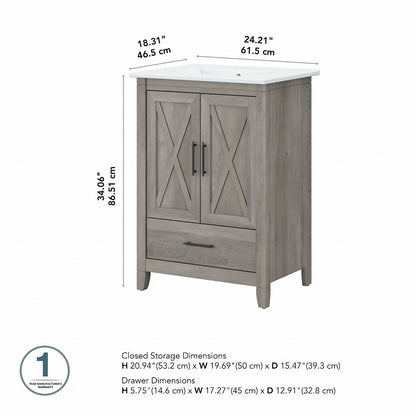 Bush Furniture - Key West 24W Bathroom Vanity with Sink in Driftwood Gray - KWVN124DG-03K veiw 6