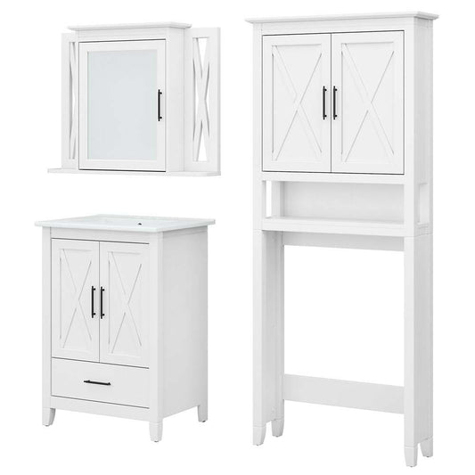 Bush Furniture - Key West 24W Bathroom Vanity Sink with Mirror and Over Toilet Storage Cabinet in White Ash - KWS031WAS veiw 1
