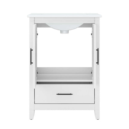 Bush Furniture - Key West 24W Bathroom Vanity Sink with Mirror and Over Toilet Storage Cabinet in White Ash - KWS031WAS veiw 5