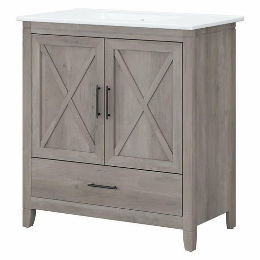 Bush Furniture - Key West 32W Bathroom Vanity with Sink in Driftwood Gray - KWVN132DG-03K veiw 1
