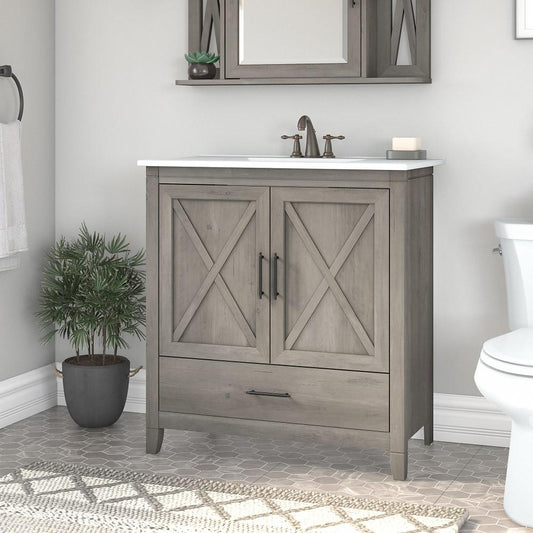 Bush Furniture - Key West 32W Bathroom Vanity with Sink in Driftwood Gray - KWVN132DG-03K veiw 2