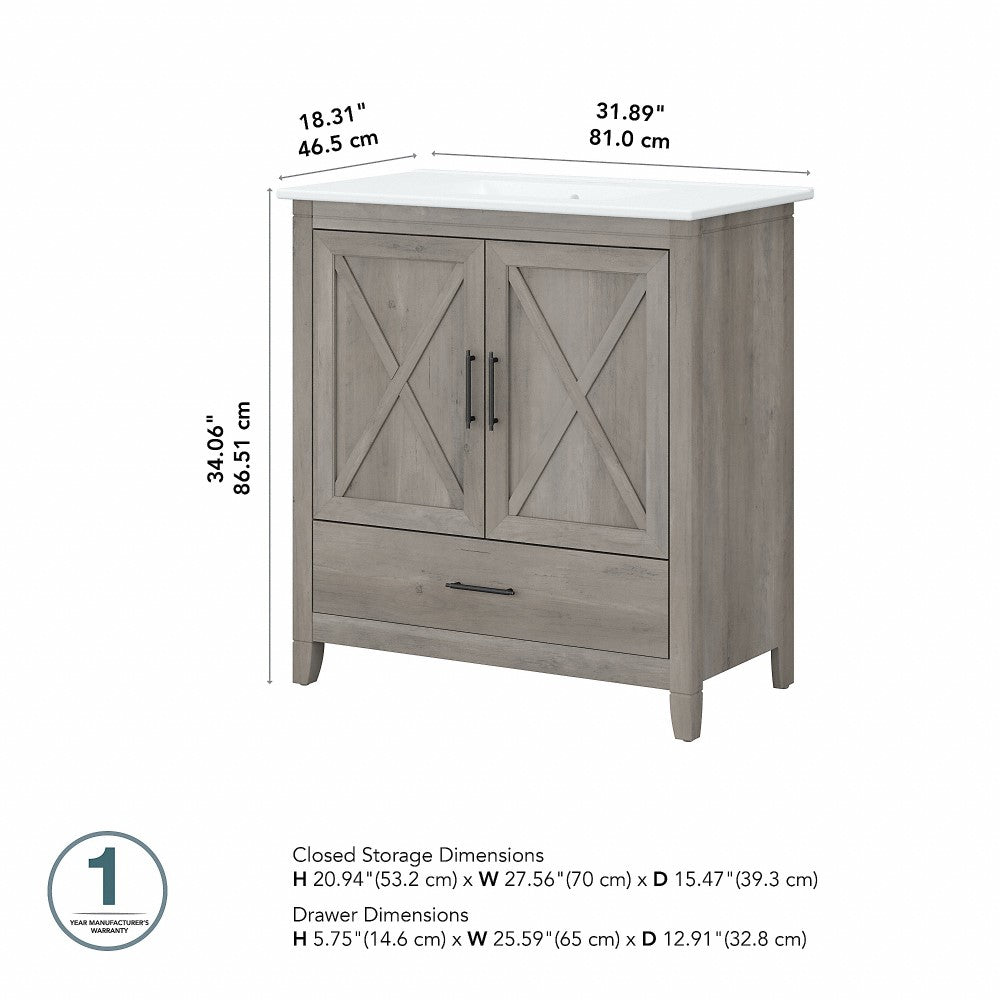Bush Furniture - Key West 32W Bathroom Vanity with Sink in Driftwood Gray - KWVN132DG-03K veiw 6