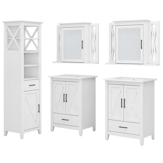 Bush Furniture - Key West 48W Double Vanity Set with Sinks, Medicine Cabinets and Linen Tower in White Ash - KWS043WAS veiw 1