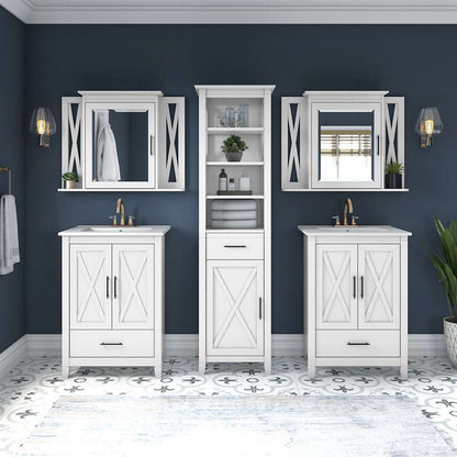 Bush Furniture - Key West 48W Double Vanity Set with Sinks, Medicine Cabinets and Linen Tower in White Ash - KWS043WAS veiw 4