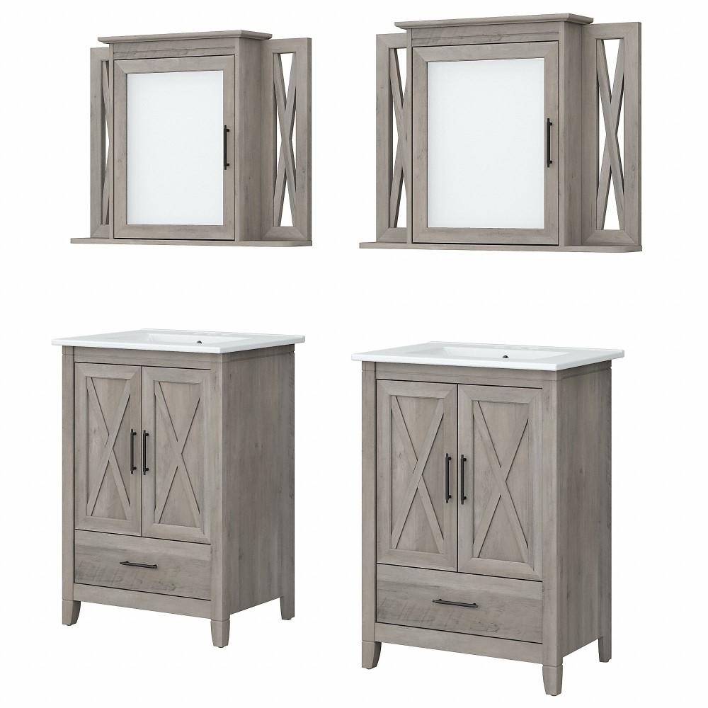 Bush Furniture - Key West 48W Double Vanity Set with Sinks and Medicine Cabinets in Driftwood Gray - KWS041DG veiw 1