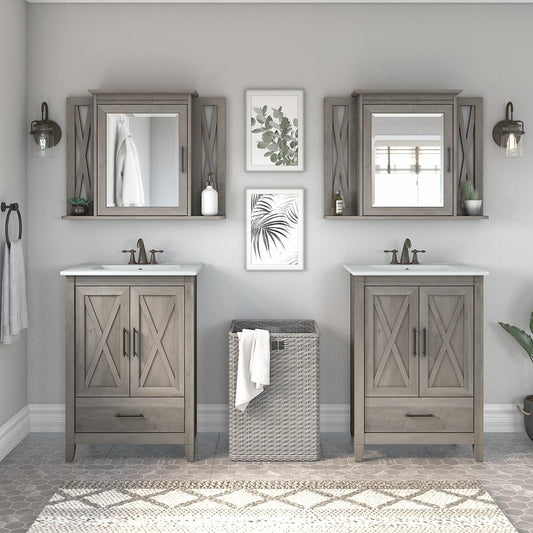 Bush Furniture - Key West 48W Double Vanity Set with Sinks and Medicine Cabinets in Driftwood Gray - KWS041DG veiw 2