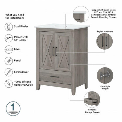 Bush Furniture - Key West 48W Double Vanity Set with Sinks and Medicine Cabinets in Driftwood Gray - KWS041DG veiw 3
