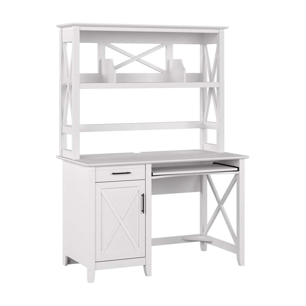 Bush Furniture - Key West 48W Small Computer Desk with Hutch in Pure White Oak - KWD248WT-03 veiw 1