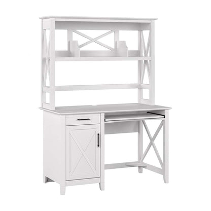 Bush Furniture - Key West 48W Small Computer Desk with Hutch in Pure White Oak - KWD248WT-03 veiw 1