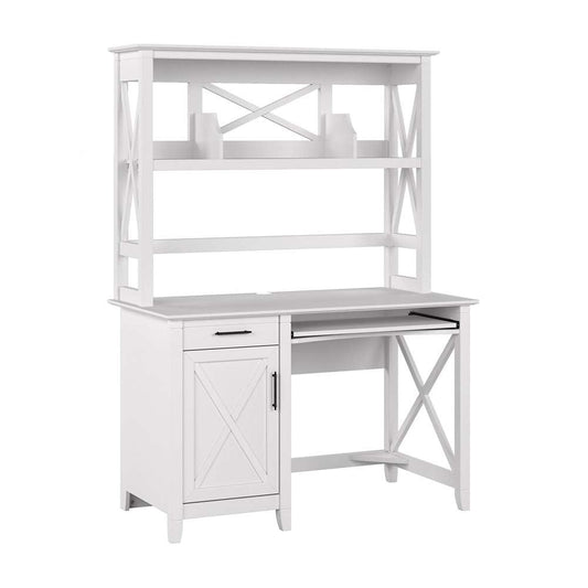 Bush Furniture - Key West 48W Small Computer Desk with Hutch in Pure White Oak - KWD248WT-03 veiw 1