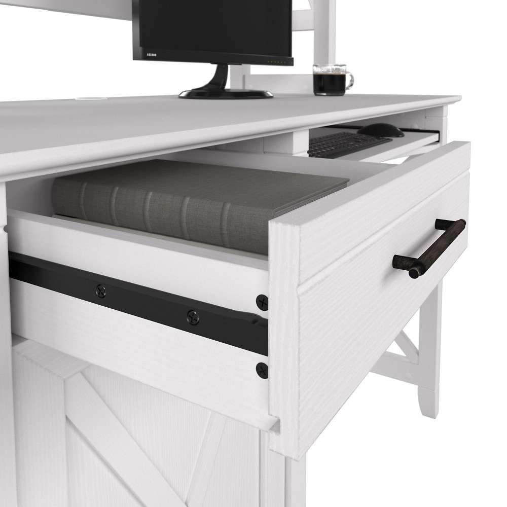 Bush Furniture - Key West 48W Small Computer Desk with Hutch in Pure White Oak - KWD248WT-03 veiw 3