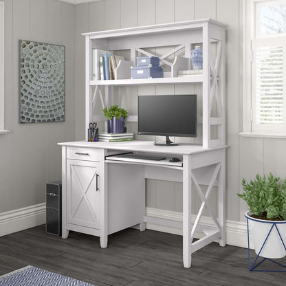 Bush Furniture - Key West 48W Small Computer Desk with Hutch in Pure White Oak - KWD248WT-03 veiw 4