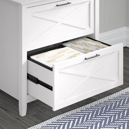 Bush Furniture - Key West 48W Writing Desk with 2 Drawer Lateral File Cabinet and 5 Shelf Bookcase in Pure White Oak - KWS004WT veiw 4