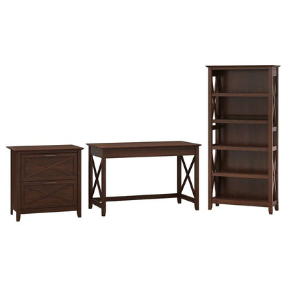 Bush Furniture - Key West 48W Writing Desk with 2 Drawer Lateral File Cabinet and 5 Shelf Bookcase in Bing Cherry - KWS004BC veiw 1