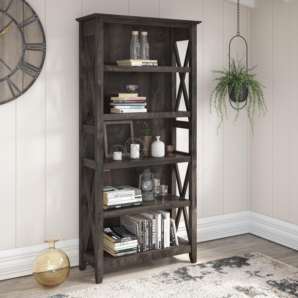 Bush Furniture - Key West 5 Shelf Bookcase in Dark Gray Hickory - KWB132GH-03 veiw 2