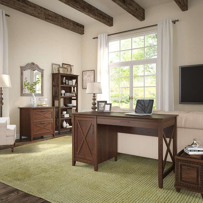 Bush Furniture - Key West 54W Computer Desk with 2 Drawer Lateral File Cabinet and 5 Shelf Bookcase in Bing Cherry - KWS009BC veiw 4