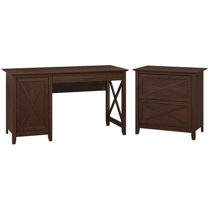 Bush Furniture - Key West 54W Computer Desk with Storage and 2 Drawer Lateral File Cabinet in Bing Cherry - KWS008BC veiw 1