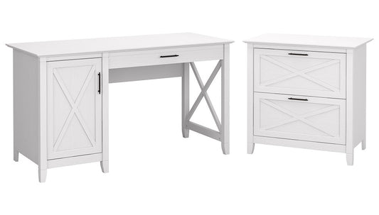 Bush Furniture - Key West 54W Computer Desk with Storage and 2 Drawer Lateral File Cabinet in Pure White Oak - KWS008WT veiw 1