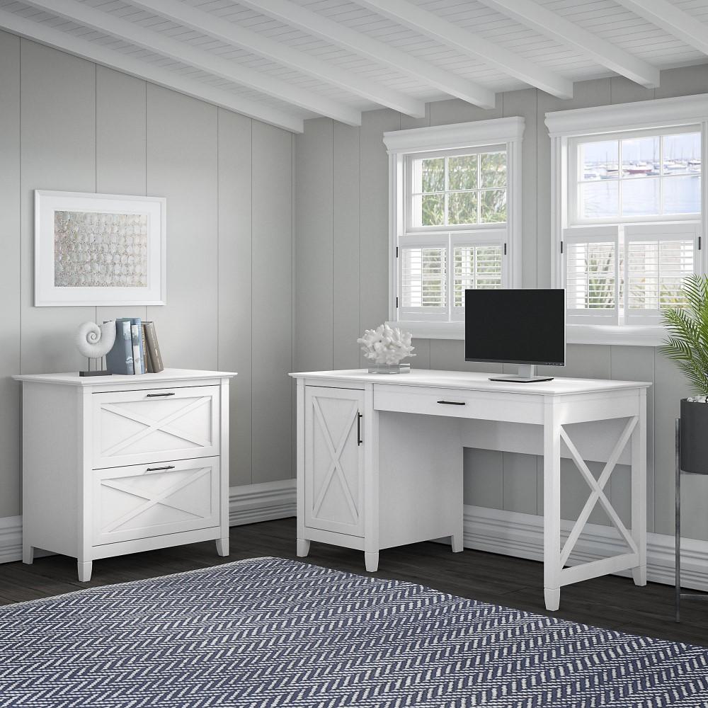 Bush Furniture - Key West 54W Computer Desk with Storage and 2 Drawer Lateral File Cabinet in Pure White Oak - KWS008WT veiw 5
