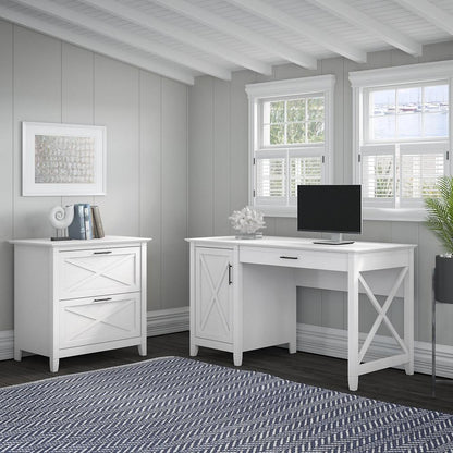Bush Furniture - Key West 54W Computer Desk with Storage and 2 Drawer Lateral File Cabinet in Pure White Oak - KWS008WT veiw 5