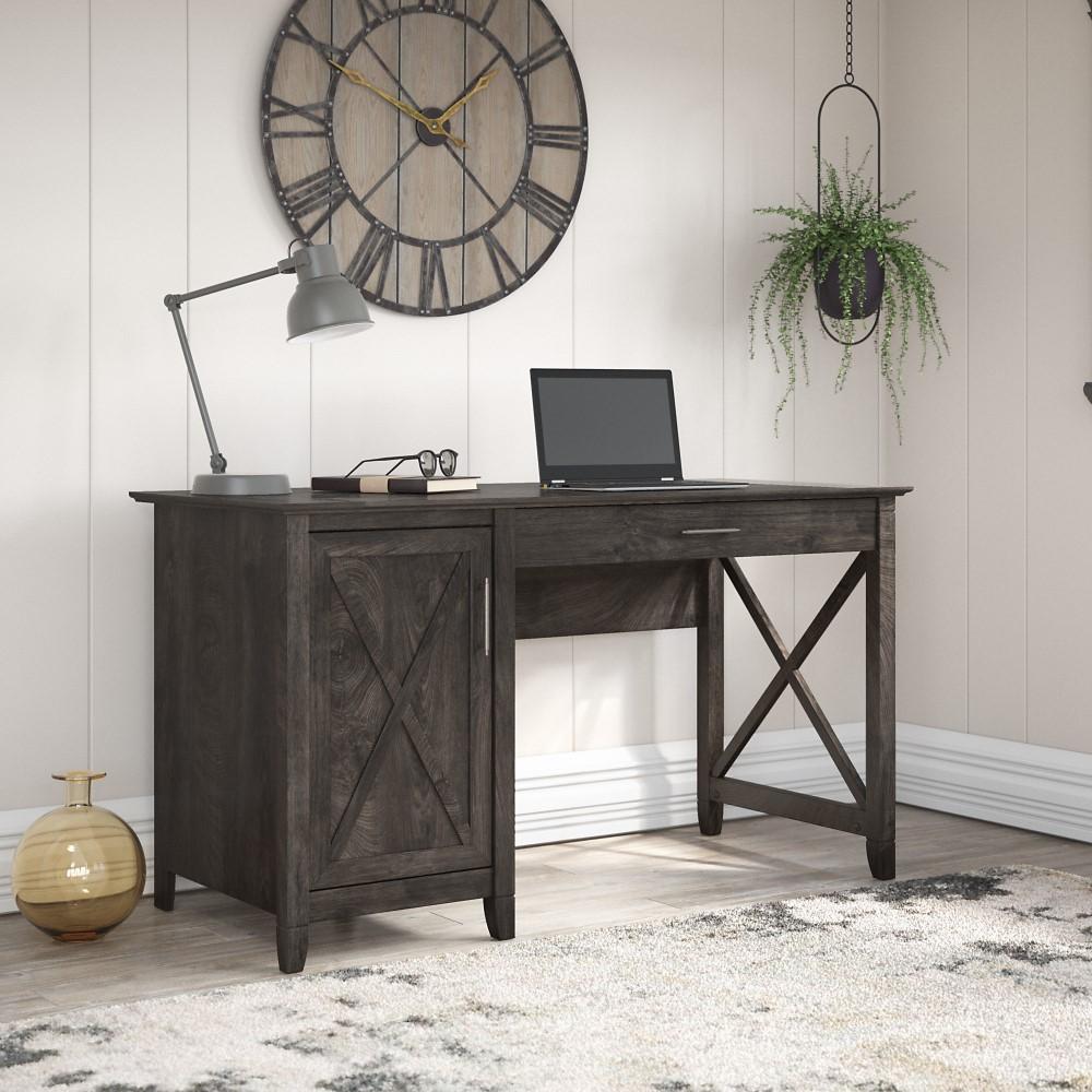 Bush Furniture - Key West 54W Single Pedestal Desk in Dark Gray Hickory - KWD154GH-03 veiw 2
