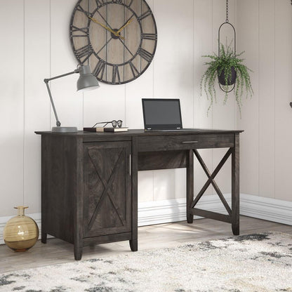 Bush Furniture - Key West 54W Single Pedestal Desk in Dark Gray Hickory - KWD154GH-03 veiw 2