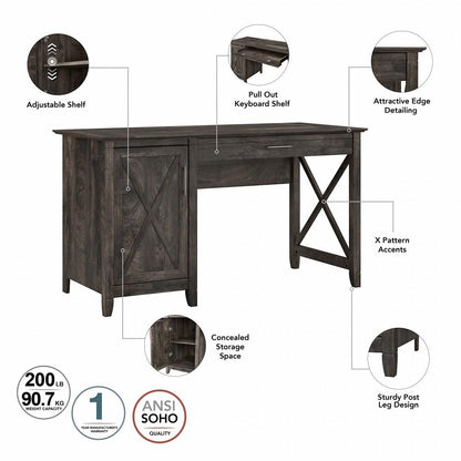 Bush Furniture - Key West 54W Single Pedestal Desk in Dark Gray Hickory - KWD154GH-03 veiw 6