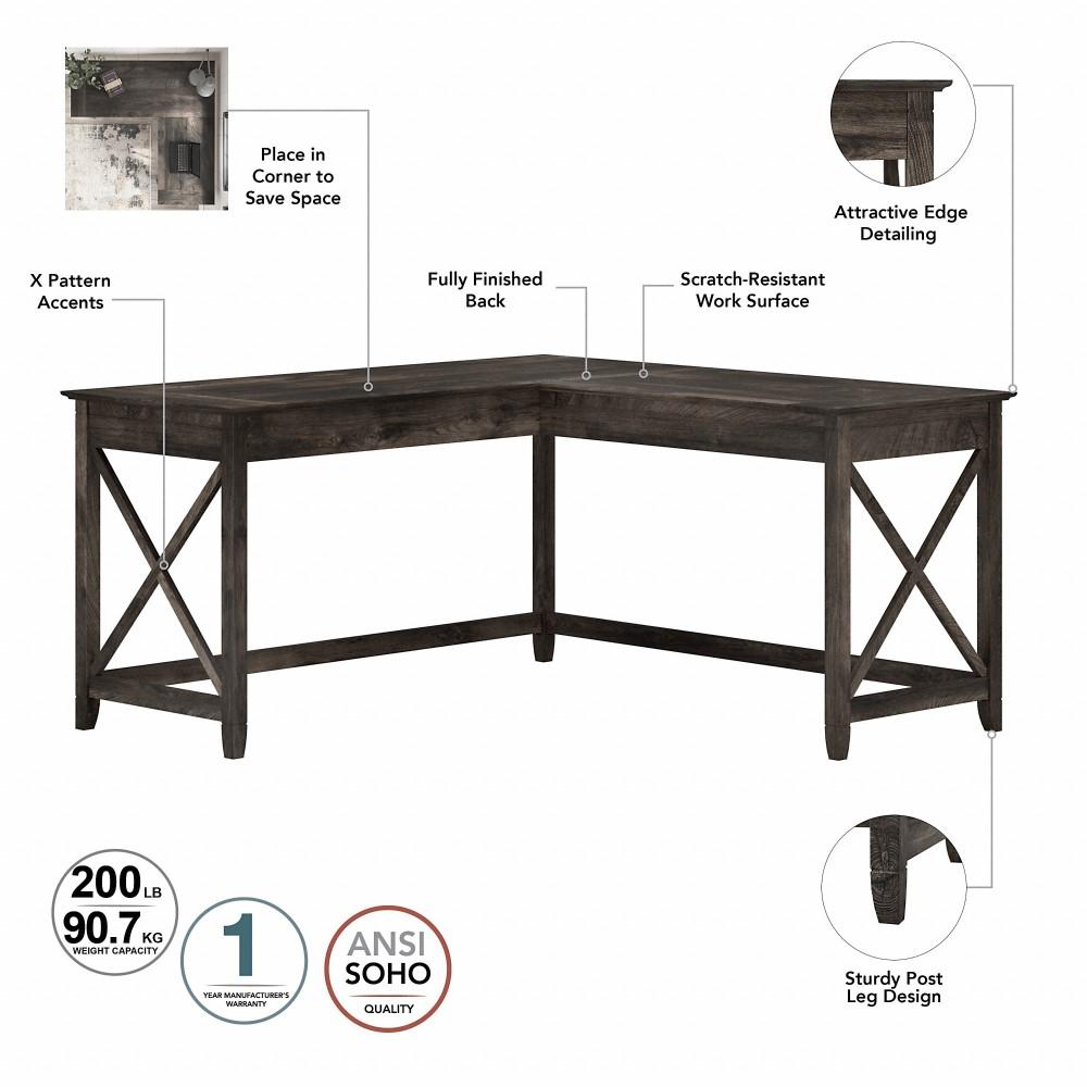 Bush Furniture - Key West 60W L Desk with Mobile Ped in Dark Gray Hickory - KWS013GH veiw 5
