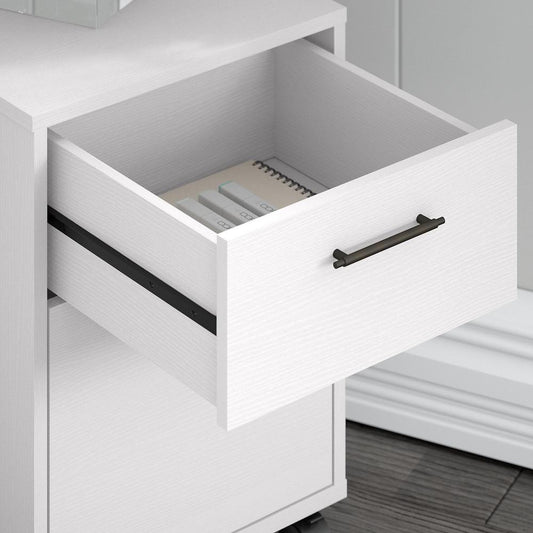 Bush Furniture - Key West 60W L Shaped Desk with 2 Drawer Mobile File Cabinet and 5 Shelf Bookcase in Pure White Oak - KWS016WT veiw 2