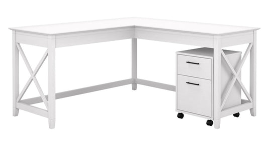 Bush Furniture - Key West 60W L Shaped Desk with 2 Drawer Mobile File Cabinet in Pure White Oak - KWS013WT veiw 1