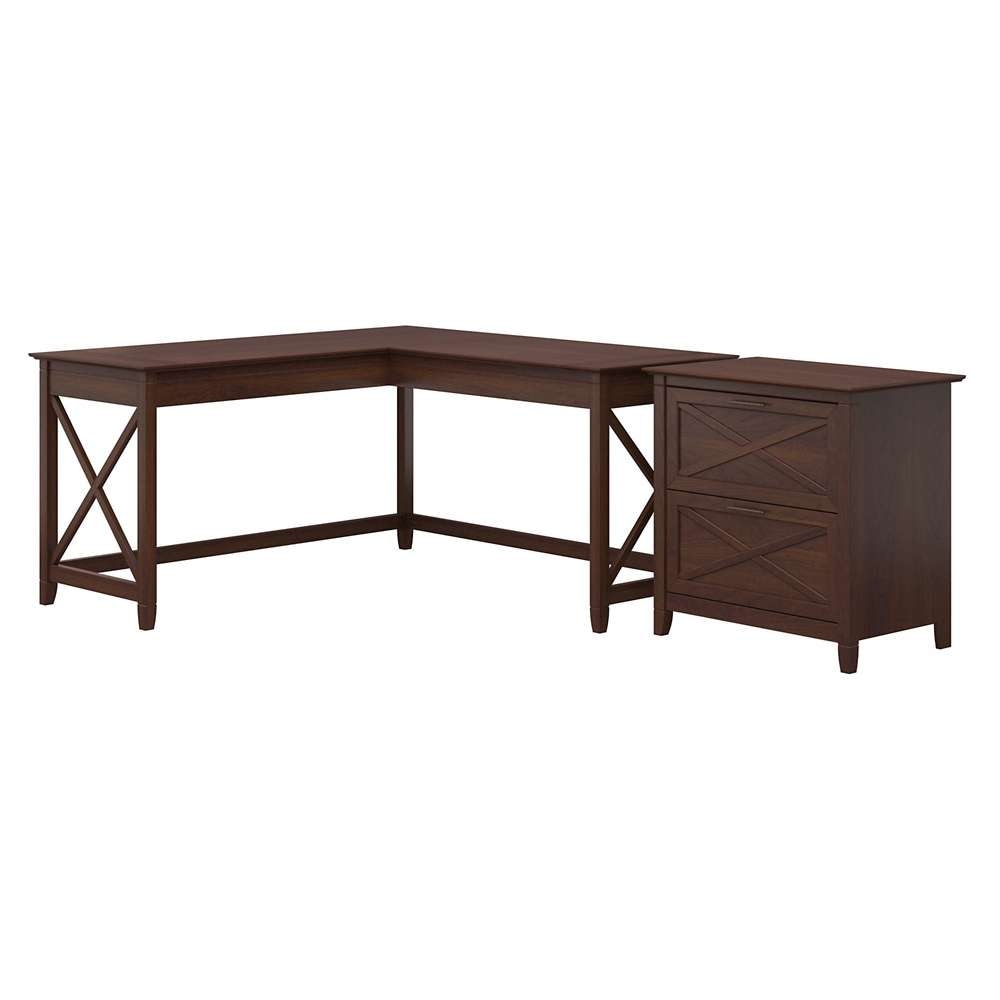 Bush Furniture - Key West 60W L Shaped Desk with 2 Drawer Lateral File Cabinet in Bing Cherry - KWS014BC veiw 1