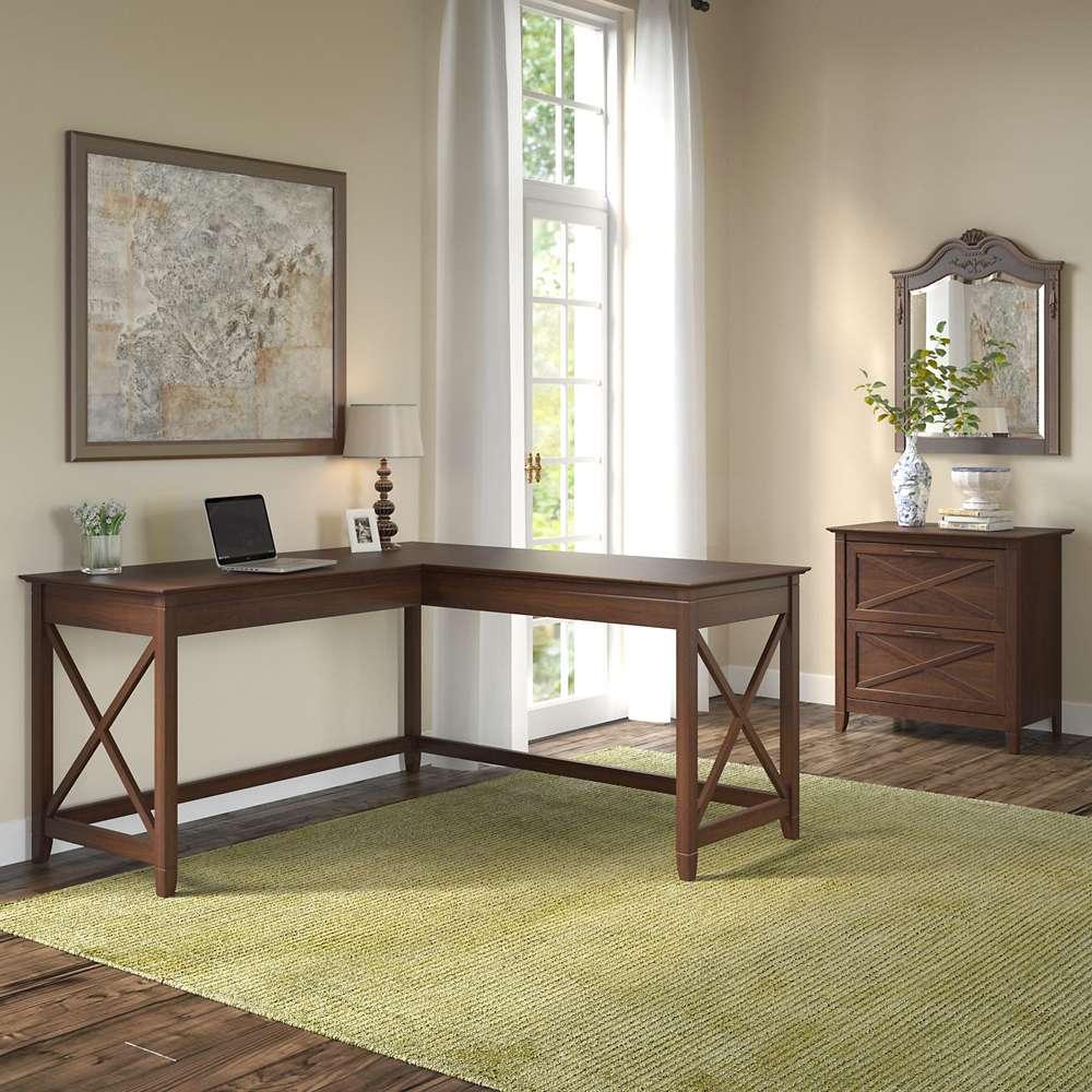 Bush Furniture - Key West 60W L Shaped Desk with 2 Drawer Lateral File Cabinet in Bing Cherry - KWS014BC veiw 4