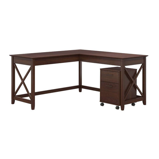 Bush Furniture - Key West 60W L Shaped Desk with 2 Drawer Mobile File Cabinet in Bing Cherry - KWS013BC veiw 1