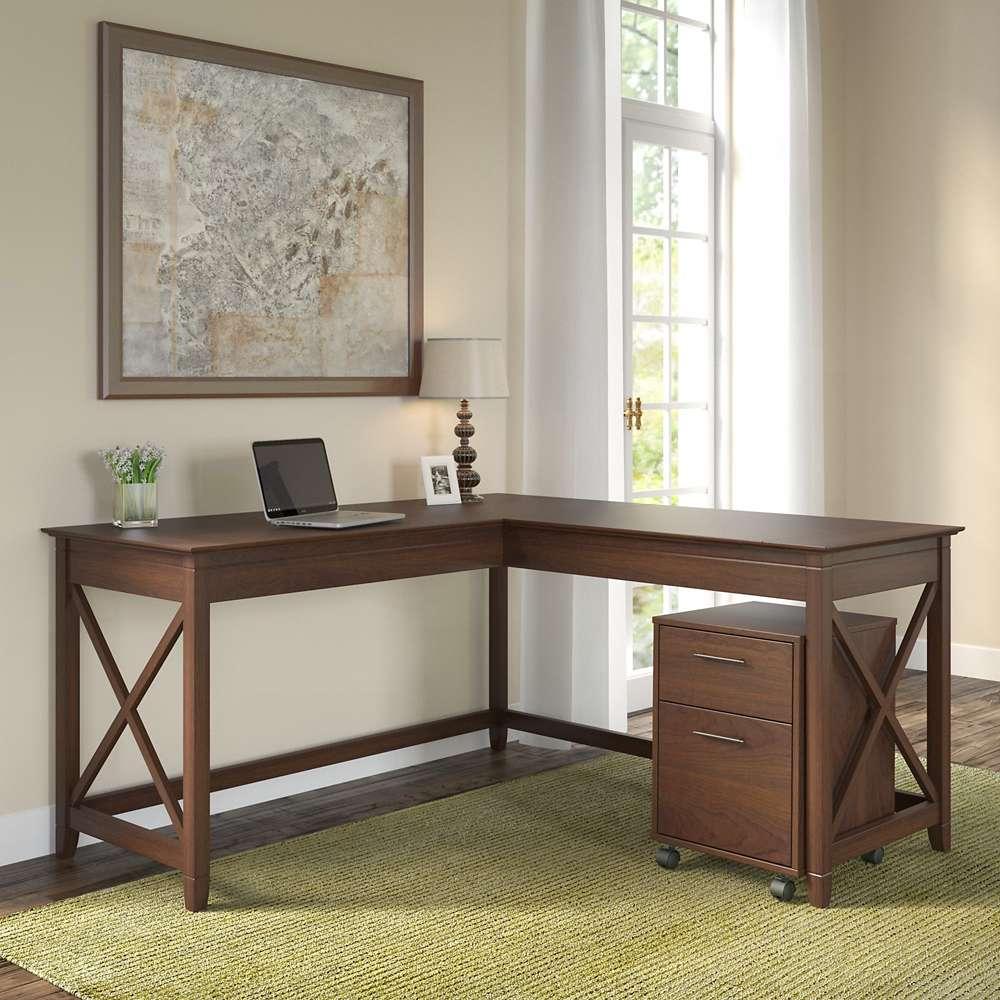 Bush Furniture - Key West 60W L Shaped Desk with 2 Drawer Mobile File Cabinet in Bing Cherry - KWS013BC veiw 4