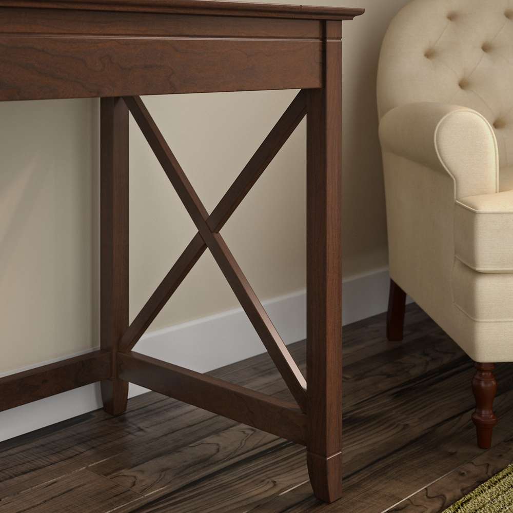 Bush Furniture - Key West 60W L Shaped Desk with File Cabinets and 5 Shelf Bookcase in Bing Cherry - KWS017BC veiw 3