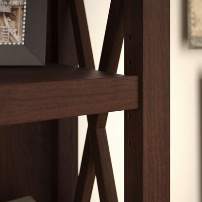 Bush Furniture - Key West 60W L Shaped Desk with File Cabinets and 5 Shelf Bookcase in Bing Cherry - KWS017BC veiw 5