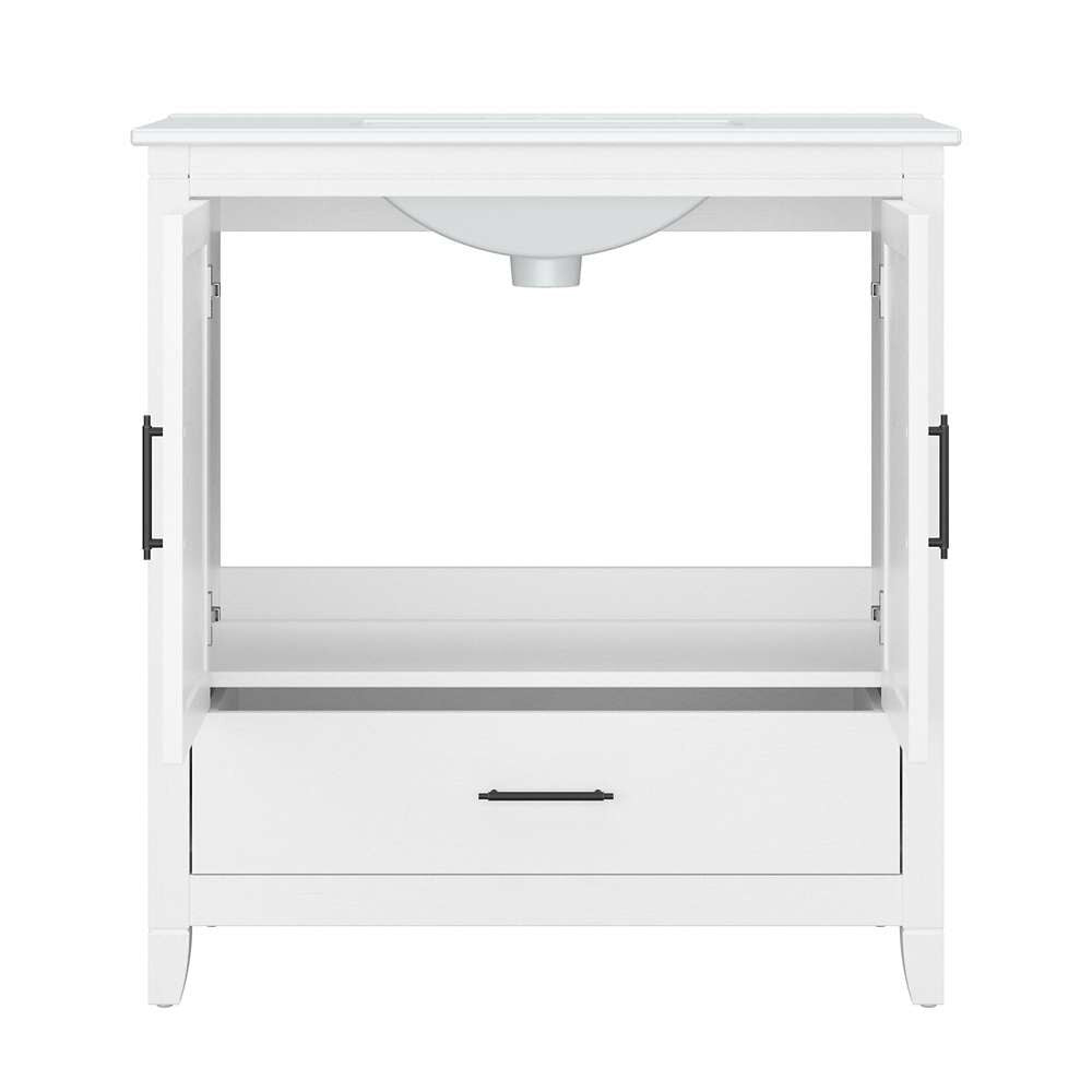 Bush Furniture - Key West 64W Double Vanity Set with Sinks, Medicine Cabinets and Linen Tower in White Ash - KWS044WAS veiw 5