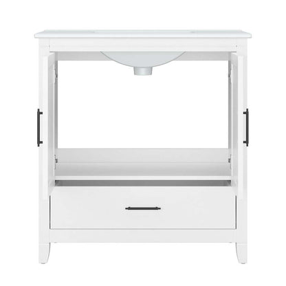 Bush Furniture - Key West 64W Double Vanity Set with Sinks, Medicine Cabinets and Linen Tower in White Ash - KWS044WAS veiw 5