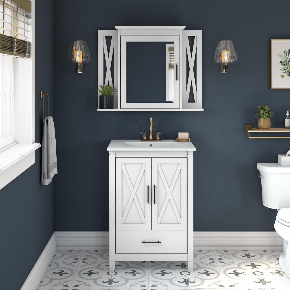Bush Furniture - Key West Bathroom 24W Vanity and Medicine Cabinet in White Ash - KWS029WAS veiw 2