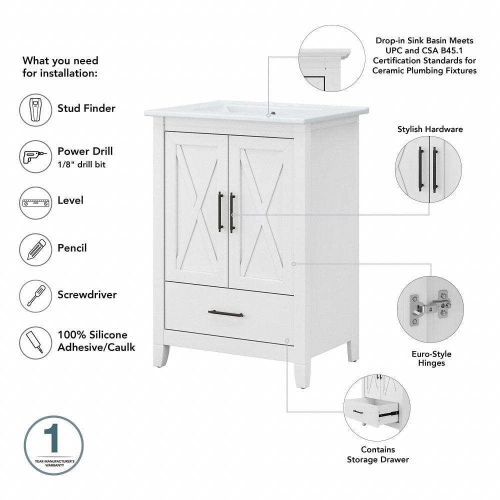 Bush Furniture - Key West Bathroom 24W Vanity and Medicine Cabinet in White Ash - KWS029WAS veiw 5