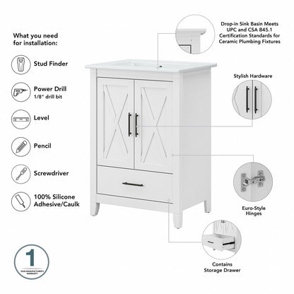 Bush Furniture - Key West Bathroom 24W Vanity and Medicine Cabinet in White Ash - KWS029WAS veiw 5