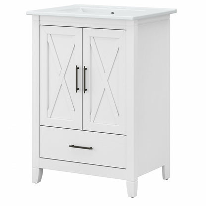 Bush Furniture - Key West Bathroom 24W Vanity with Ceramic Basin in White Ash - KWVN124WAS-03K veiw 1