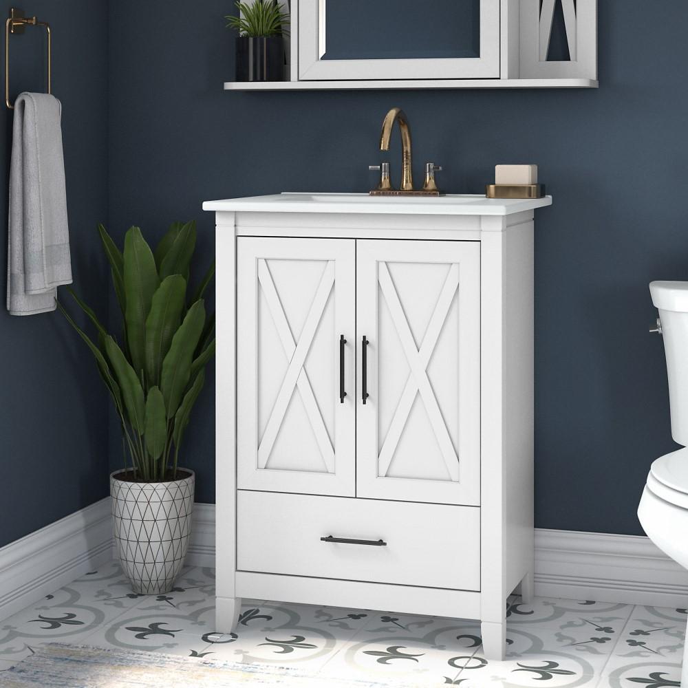 Bush Furniture - Key West Bathroom 24W Vanity with Ceramic Basin in White Ash - KWVN124WAS-03K veiw 2