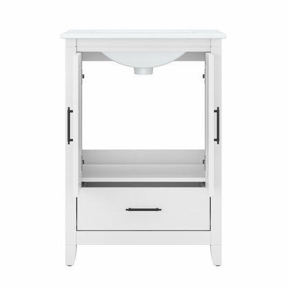 Bush Furniture - Key West Bathroom 24W Vanity with Ceramic Basin in White Ash - KWVN124WAS-03K veiw 4