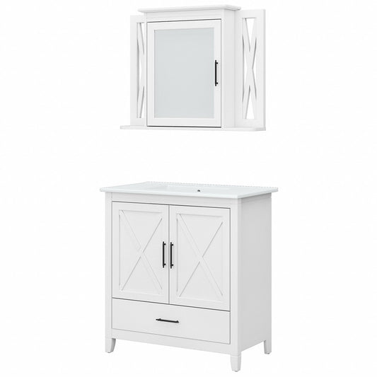 Bush Furniture - Key West Bathroom 32W Vanity and Medicine Cabinet in White Ash - KWS030WAS veiw 1