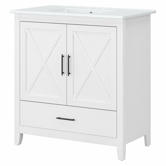 Bush Furniture - Key West Bathroom 32W Vanity with Ceramic Basin in White Ash - KWVN132WAS-03K veiw 1